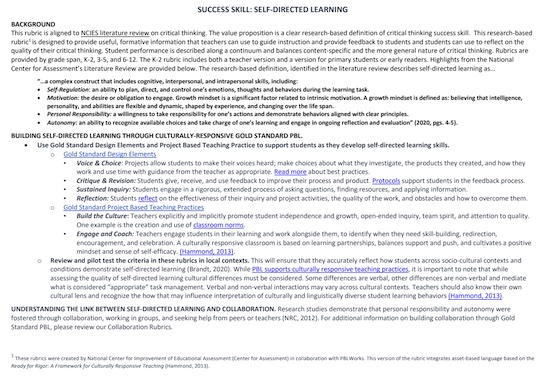 Thumbnail of Self Directed Learning Rubrics
