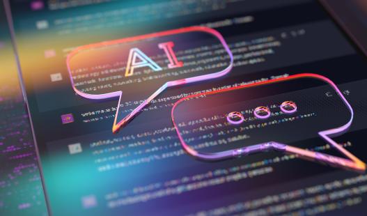Text bubbles on a screen, showing the concept of AI chatbots
